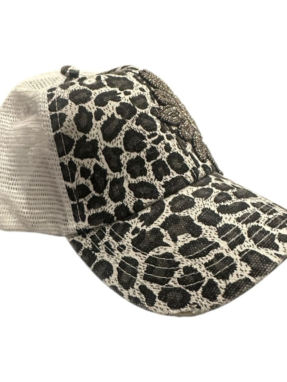 Alabama Girl Black & White Leopard Print Women's Cap with Crystal Flower Accent - Picture 2 of 6